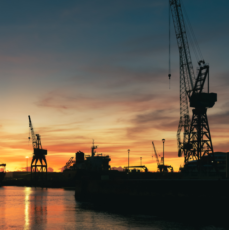 Shipyards And Cargo Port Of Viana Do Castelo In Portugal At Sunset